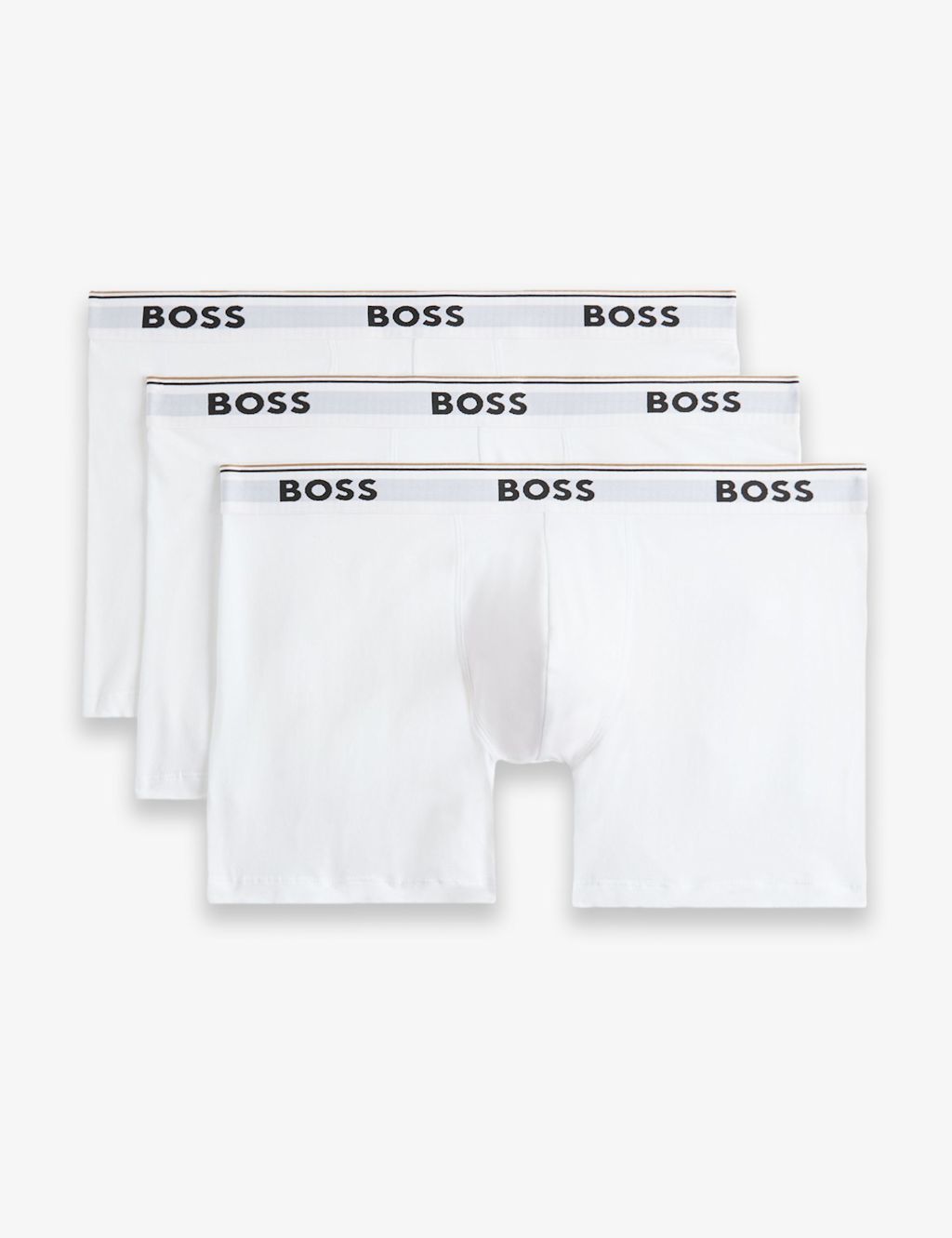 Boss 3 Pack Power Cotton Rich Logo Boxer Briefs - 2XL - White, White
