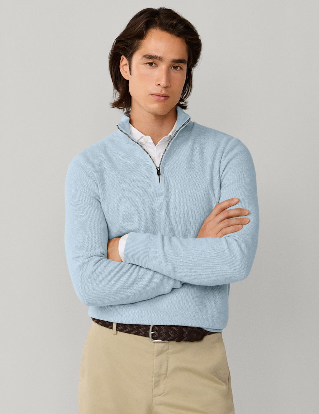 Hackett Cotton Rich Half Zip Funnel Neck Sweatshirt - 2XL - Blue, Blue