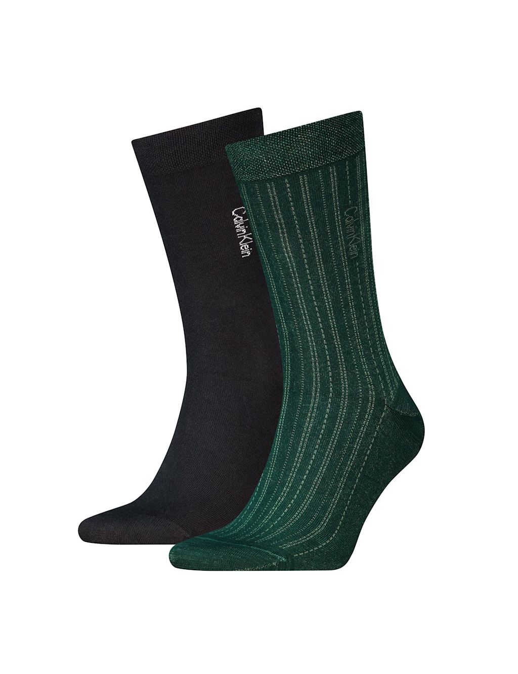 Calvin Klein 2 Pack Cotton Rich Patterned Socks - Green Mix, Green Mix