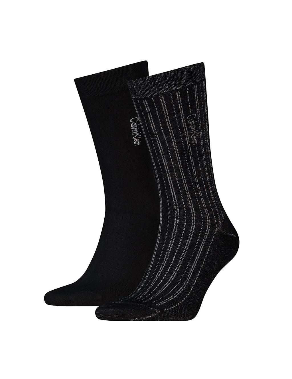 Calvin Klein 2 Pack Cotton Rich Patterned Socks - Black, Black