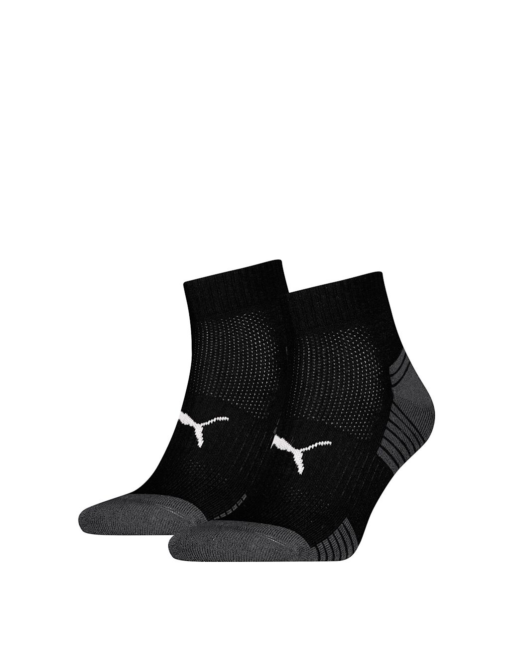 Puma 2 Pack Cushioned Quarter Sports Socks - 9-11 - Black Mix, Black Mix