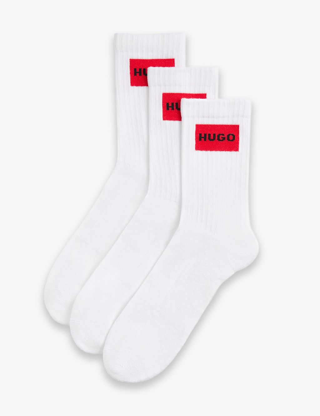 Hugo 3 Pack Logo Label Cotton Rich Ribbed Socks - 5&frac12; -8 - White Mix, White Mix