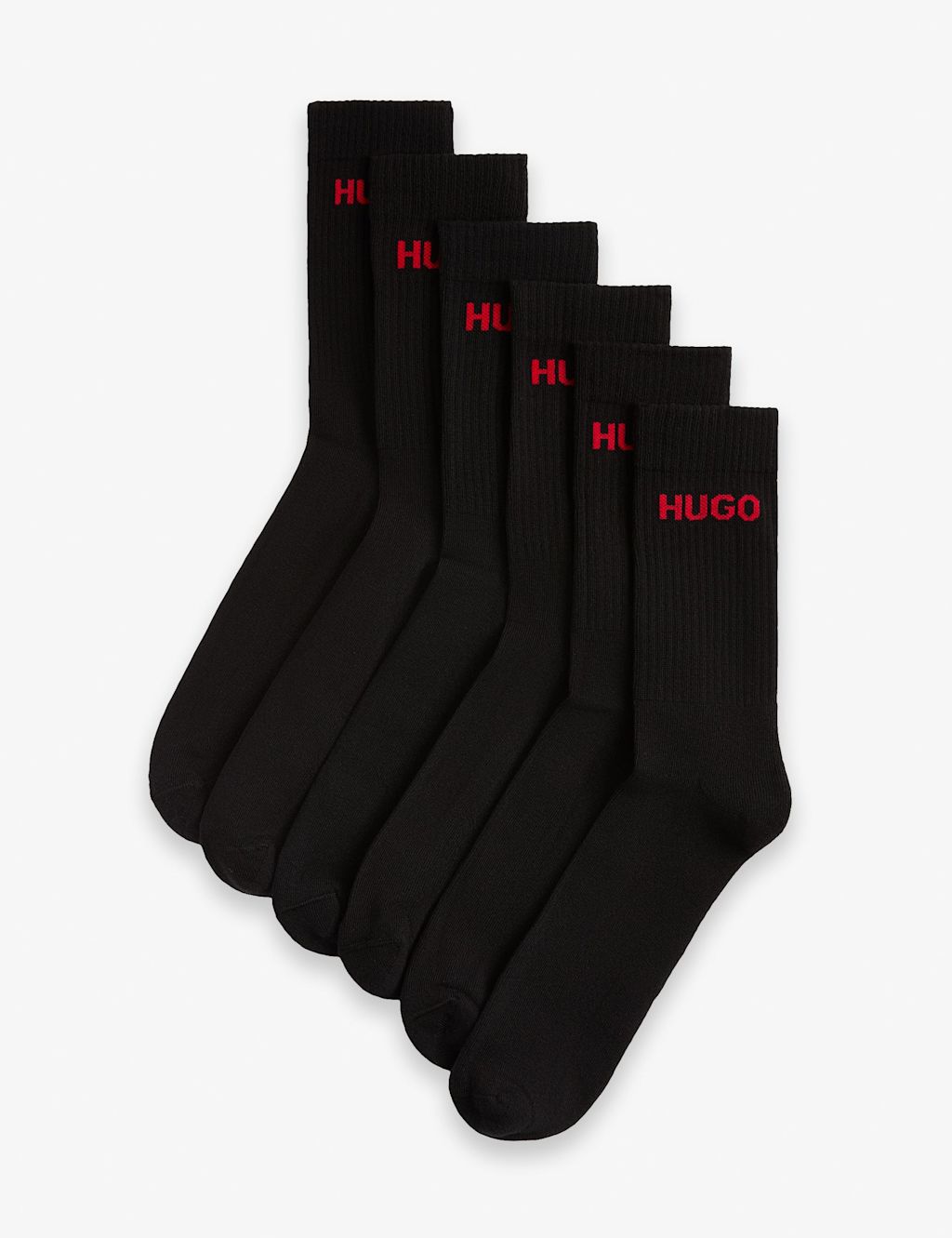 Hugo 6 Pack Logo Cotton Rich Ribbed Socks - 5&frac12; -8 - Black Mix, Black Mix