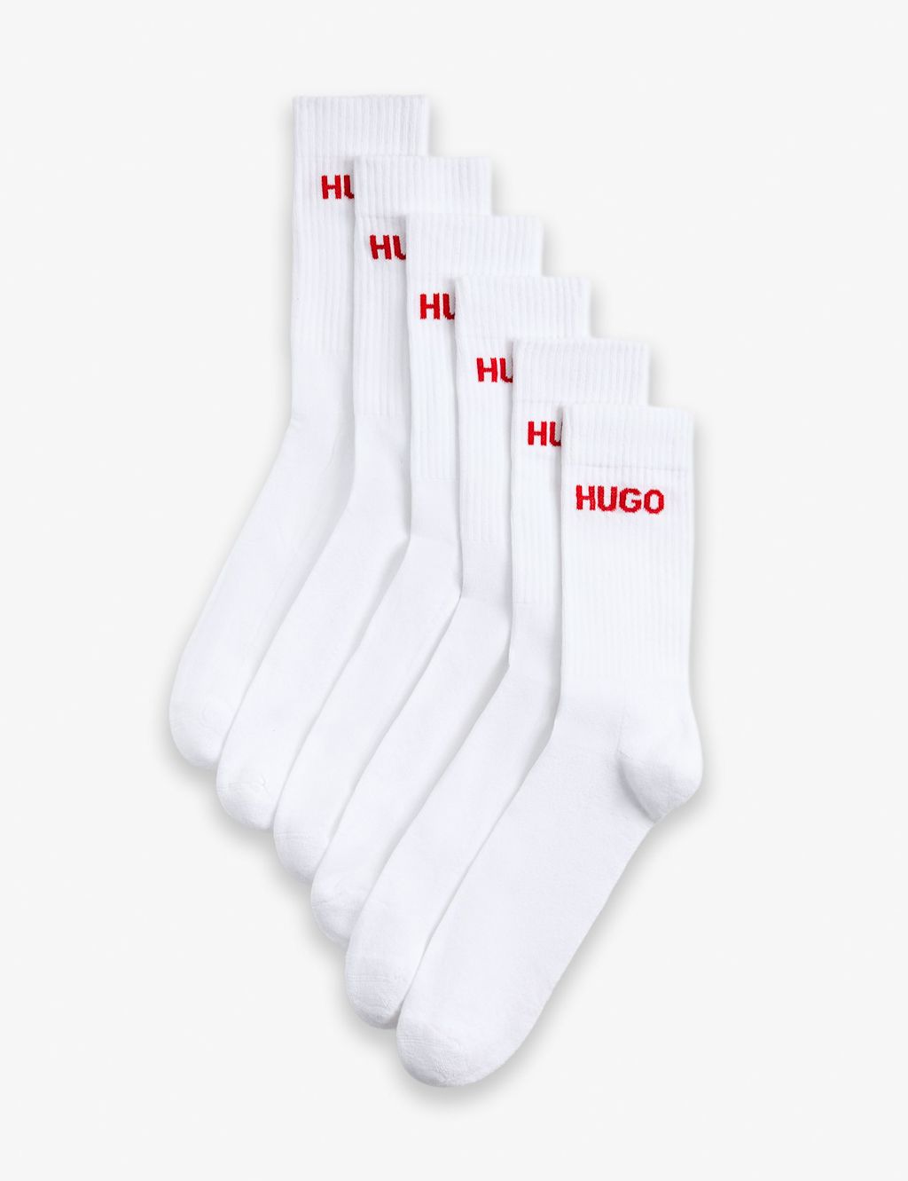Hugo 6 Pack Logo Cotton Rich Ribbed Socks - 6-11 - White Mix, White Mix