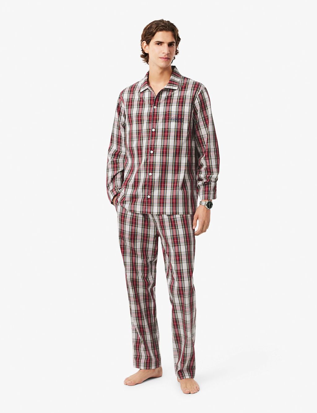 Lacoste Pure Cotton Checked Pyjama Set - Red Mix, Red Mix