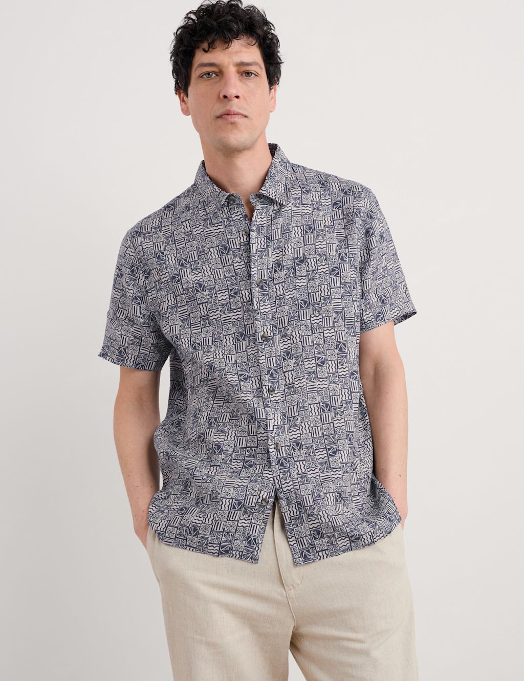 Seasalt Cornwall Pure Linen Blue Heron Shirt - XXXL - Navy Mix, Navy Mix