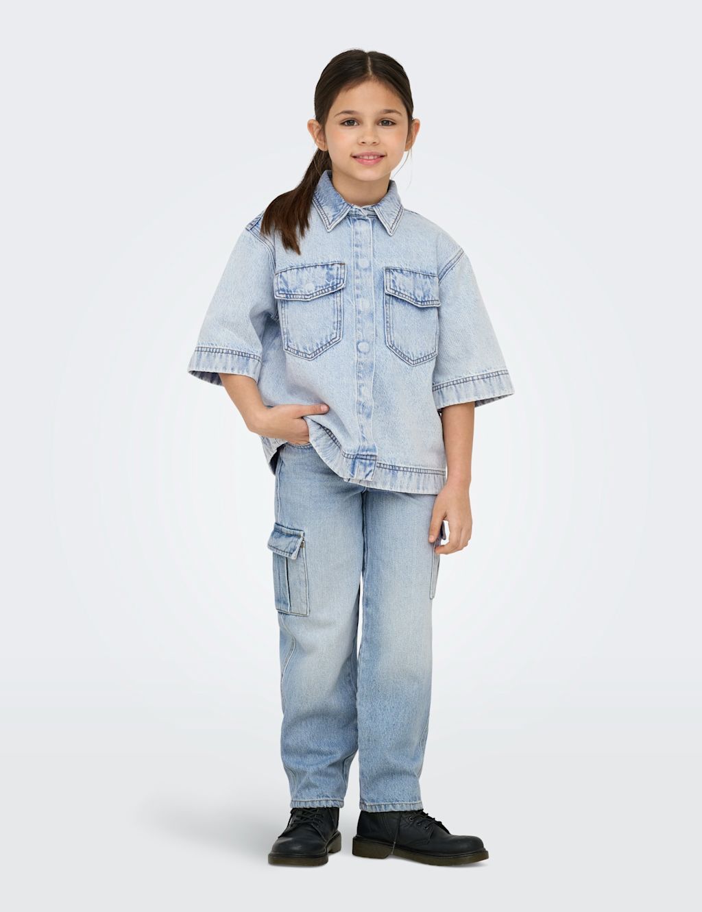 Kids Only Relaxed Denim Cargo Jeans (8-14 Yrs) - 10y - Blue Denim, Blue Denim