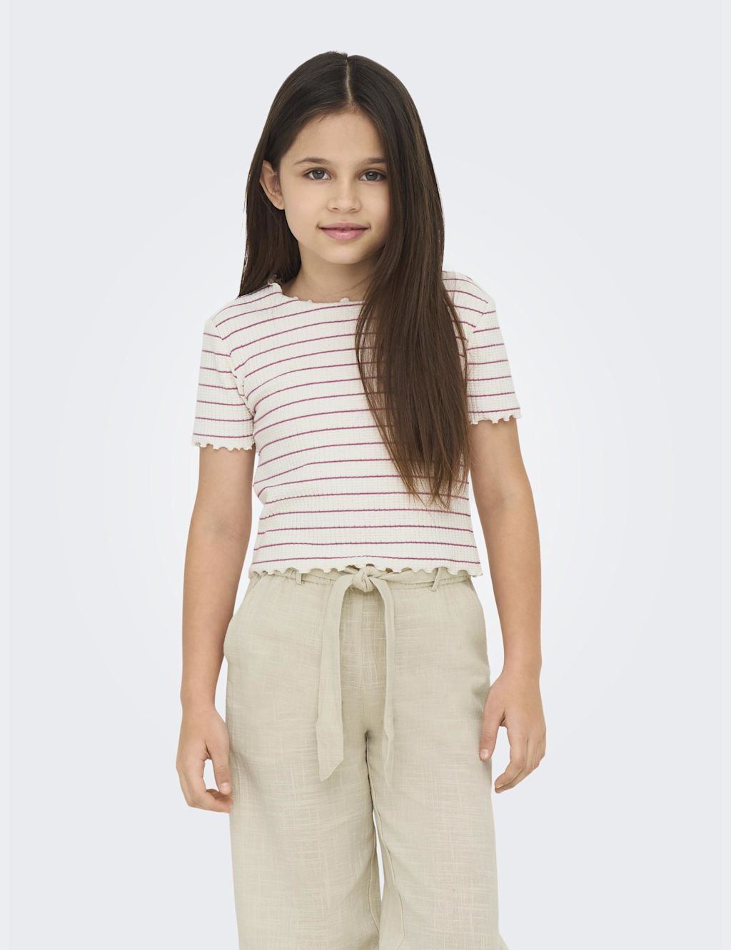 Kids Only Cotton Blend Striped Cropped T-Shirt (7-14 Yrs) - 11-12 - Pink Mix, Pink Mix