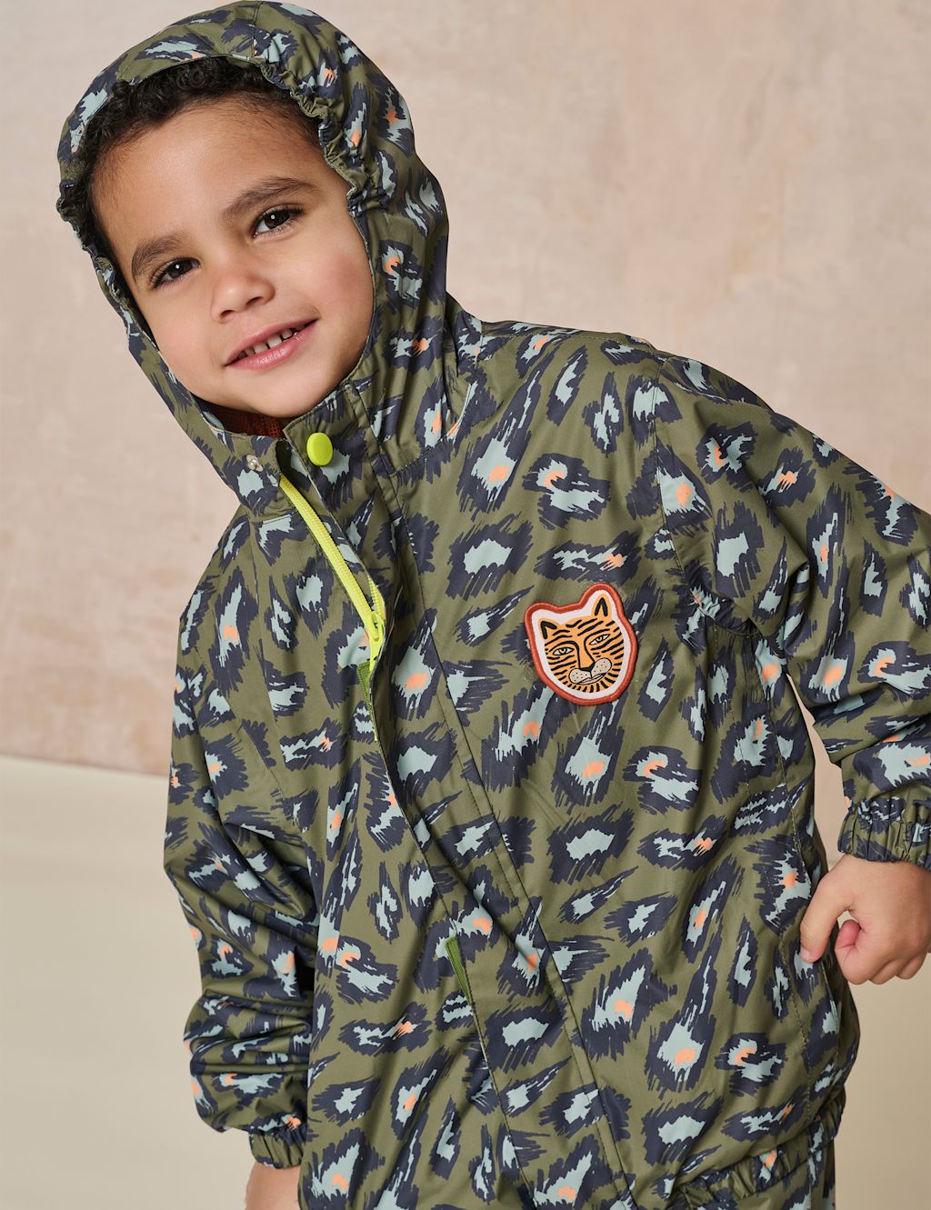 GEN Printed Hooded Raincoat (2-8 Yrs) - 2-3 Y - Khaki Mix, Khaki Mix