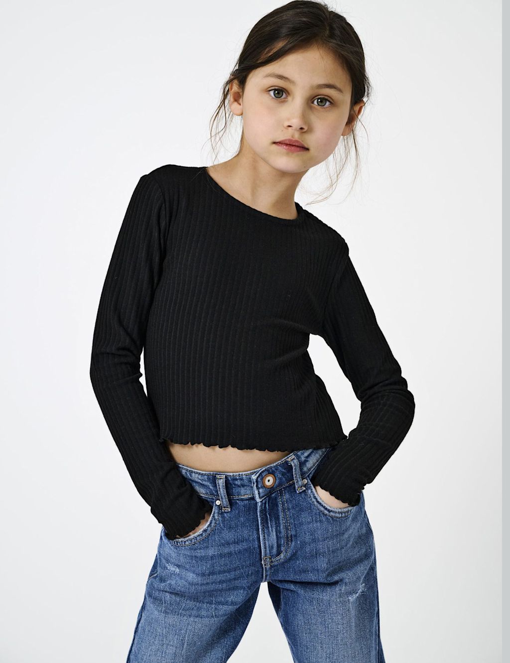 Kids Only Ribbed Long Sleeve Top (7-14 Yrs) - 13-14 - Black, Black