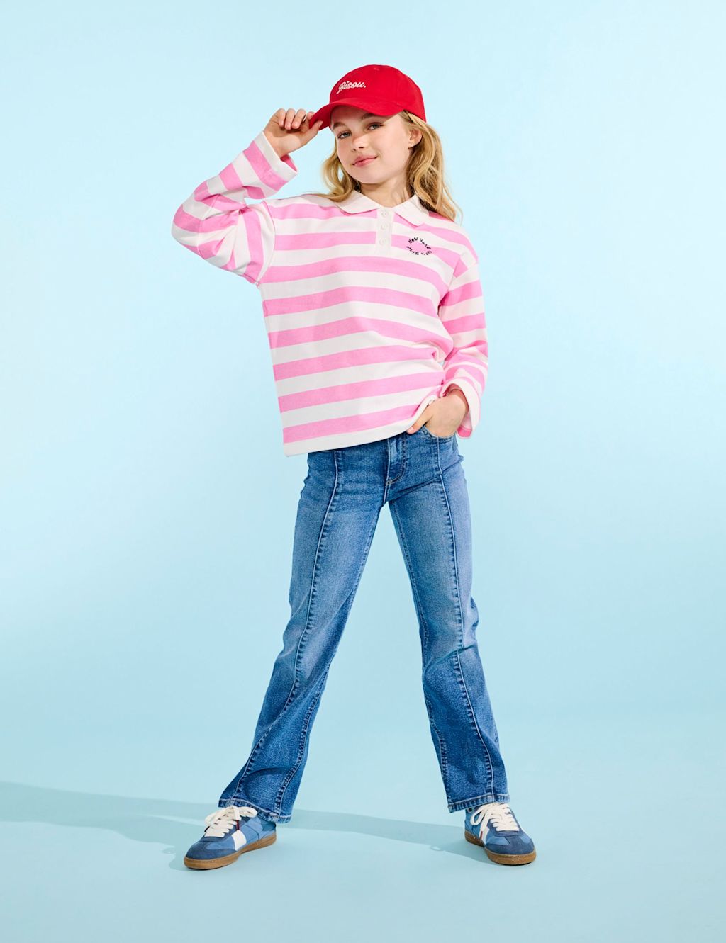 Kids Only Cotton Rich Striped NYC Logo Polo Shirt (7-14 Yrs) - 11-12 Years - Pink Mix, Pink Mix