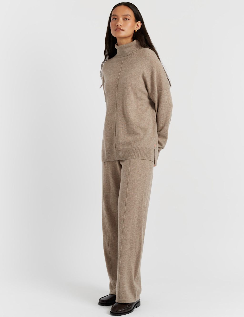 Chinti & Parker Wool Rich with Cashmere Roll Neck Relaxed Jumper - Sand, Sand