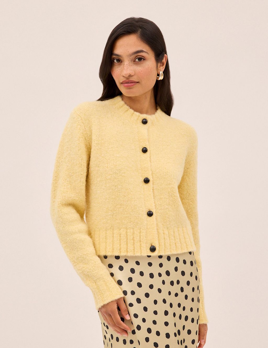 Kitri Boucl&eacute; Button Front Relaxed Cardigan - Extra Small - Yellow, Yellow