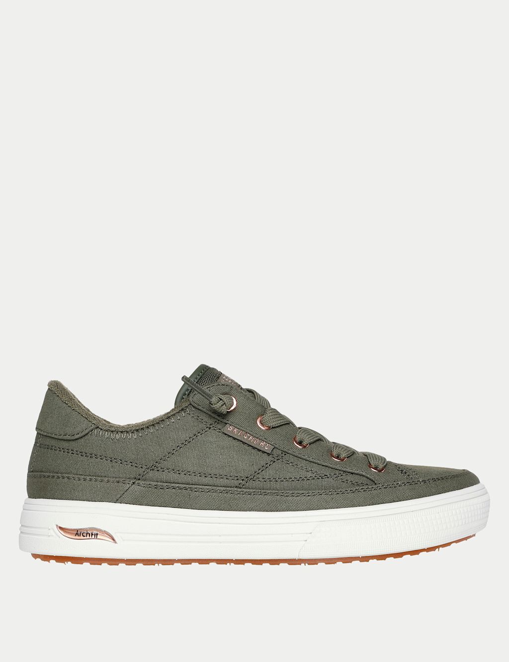 Skechers Arch Fit Arcade Meet Ya There Canvas Trainers - 8 - Olive, Olive