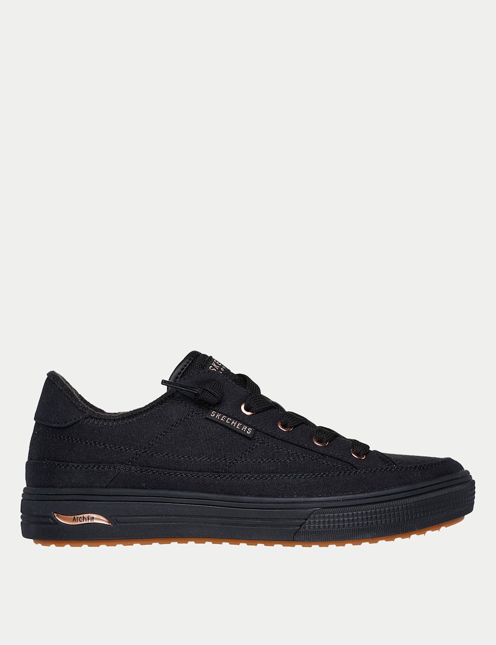 Skechers Arch Fit Arcade Meet Ya There Canvas Trainers - 8 - Black Mix, Black Mix