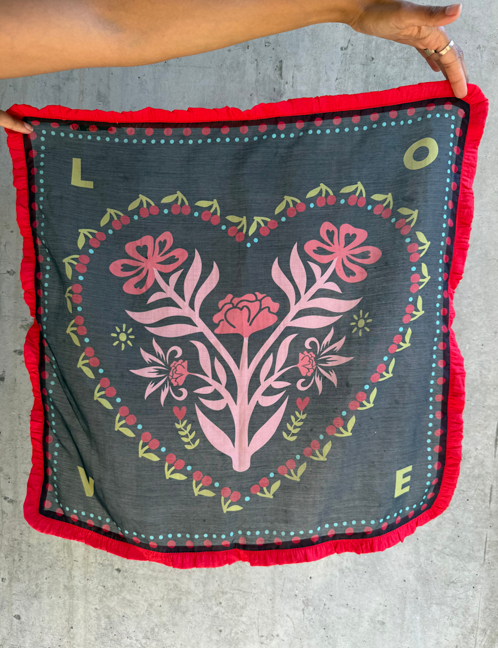 Never Fully Dressed Love Floral Square Bandana - 1SIZE - Black Mix, Black Mix