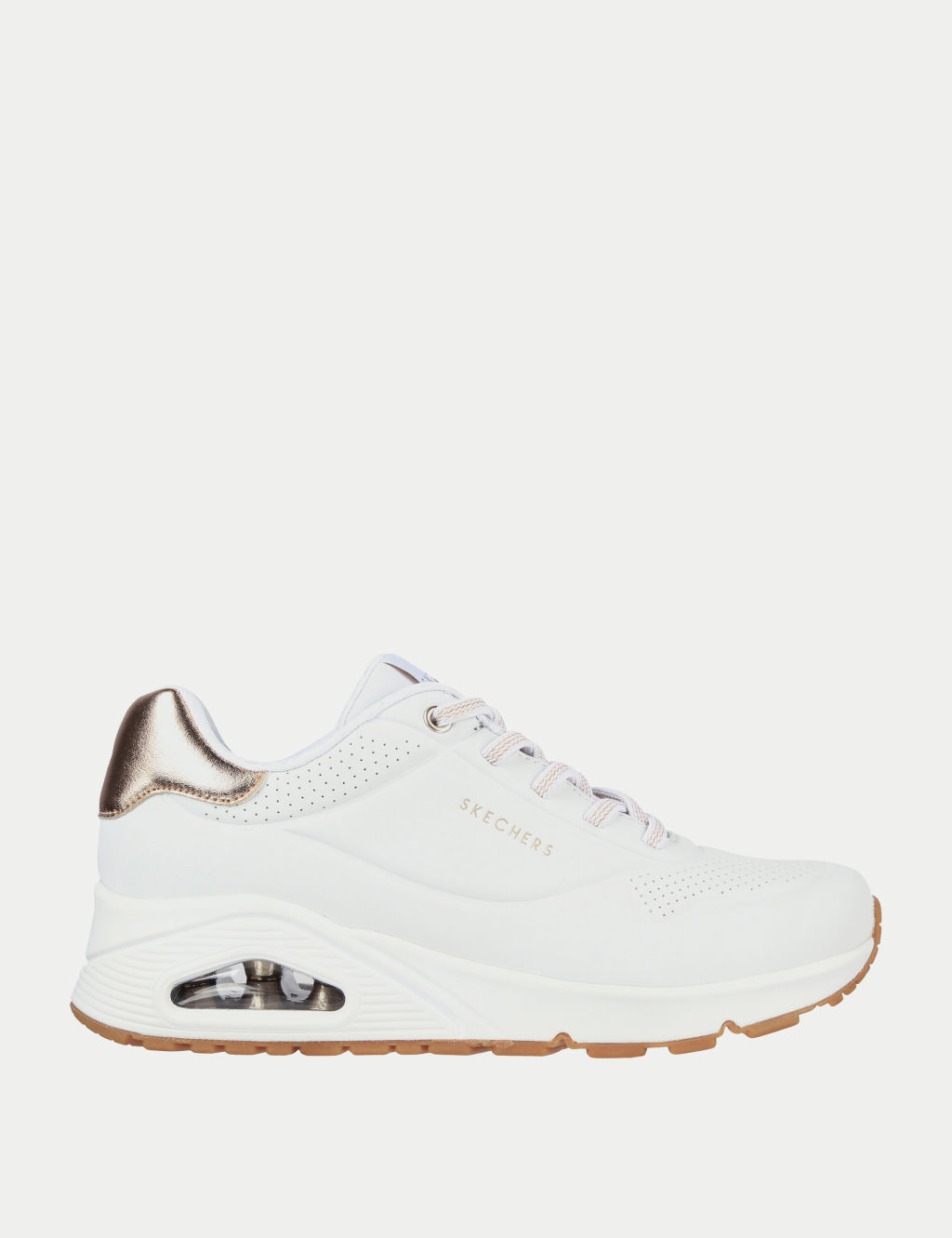 Skechers Uno Shimmer Away Lace Up Platform Trainers - 3 - White Mix, White Mix