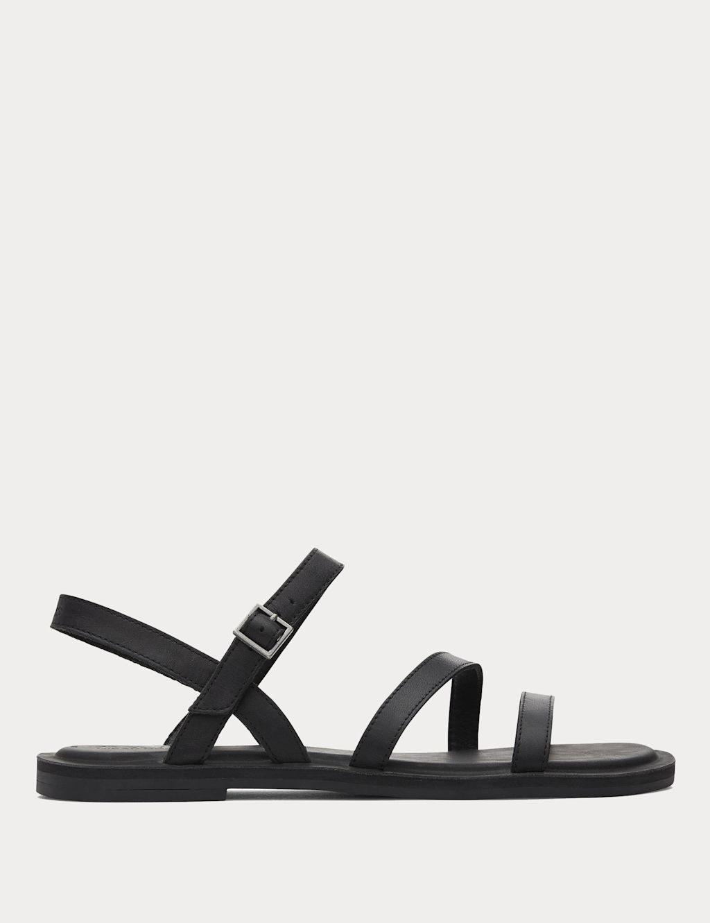 TOMS Leather Strappy Flat Sandals - 4 - Black, Black