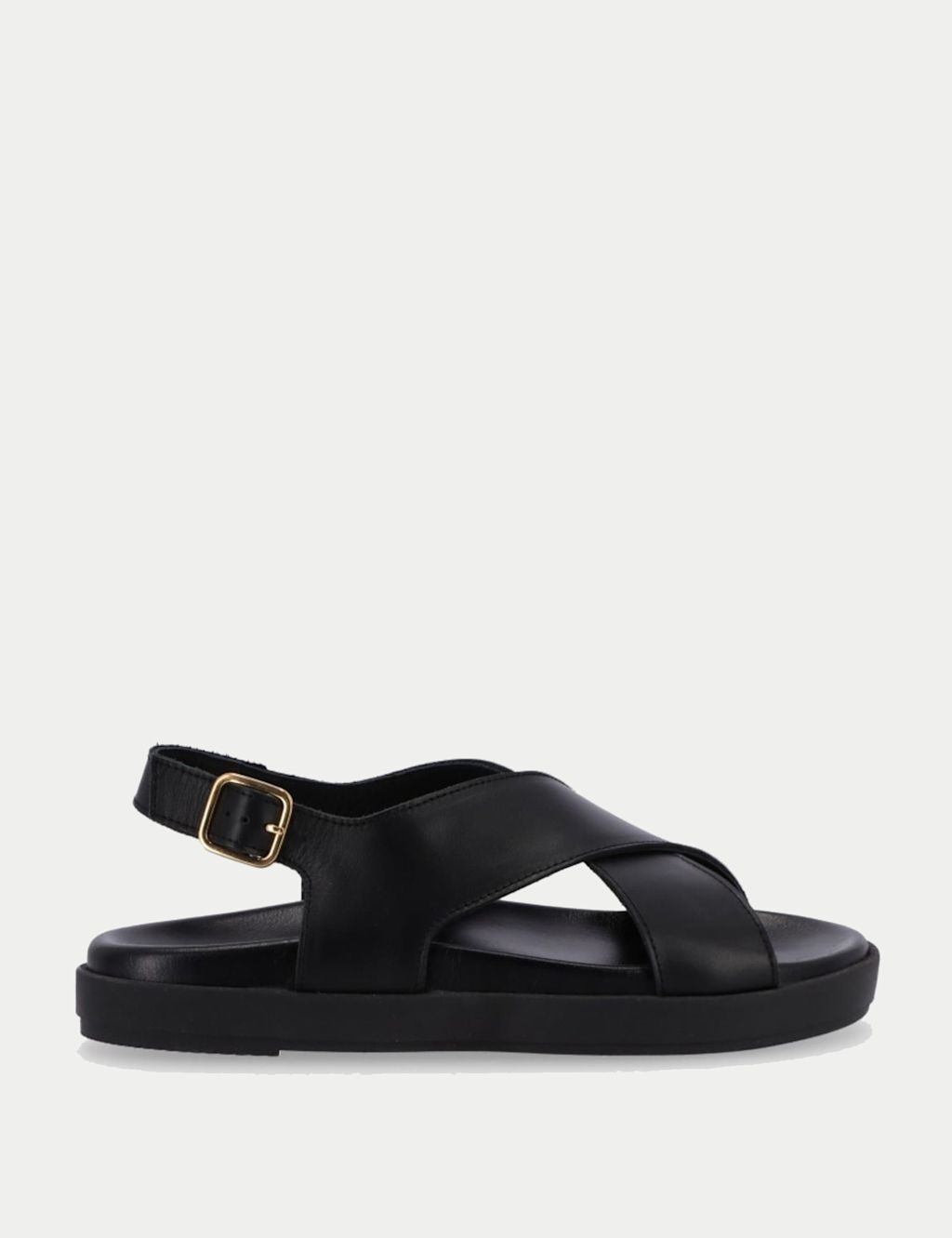 Alohas Nico Leather Flat Sandals - 7 - Black, Black