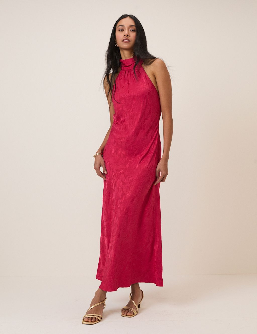 Nobody's Child Satin Halter Neck Maxi Slip Dress - 10 - Pink, Pink
