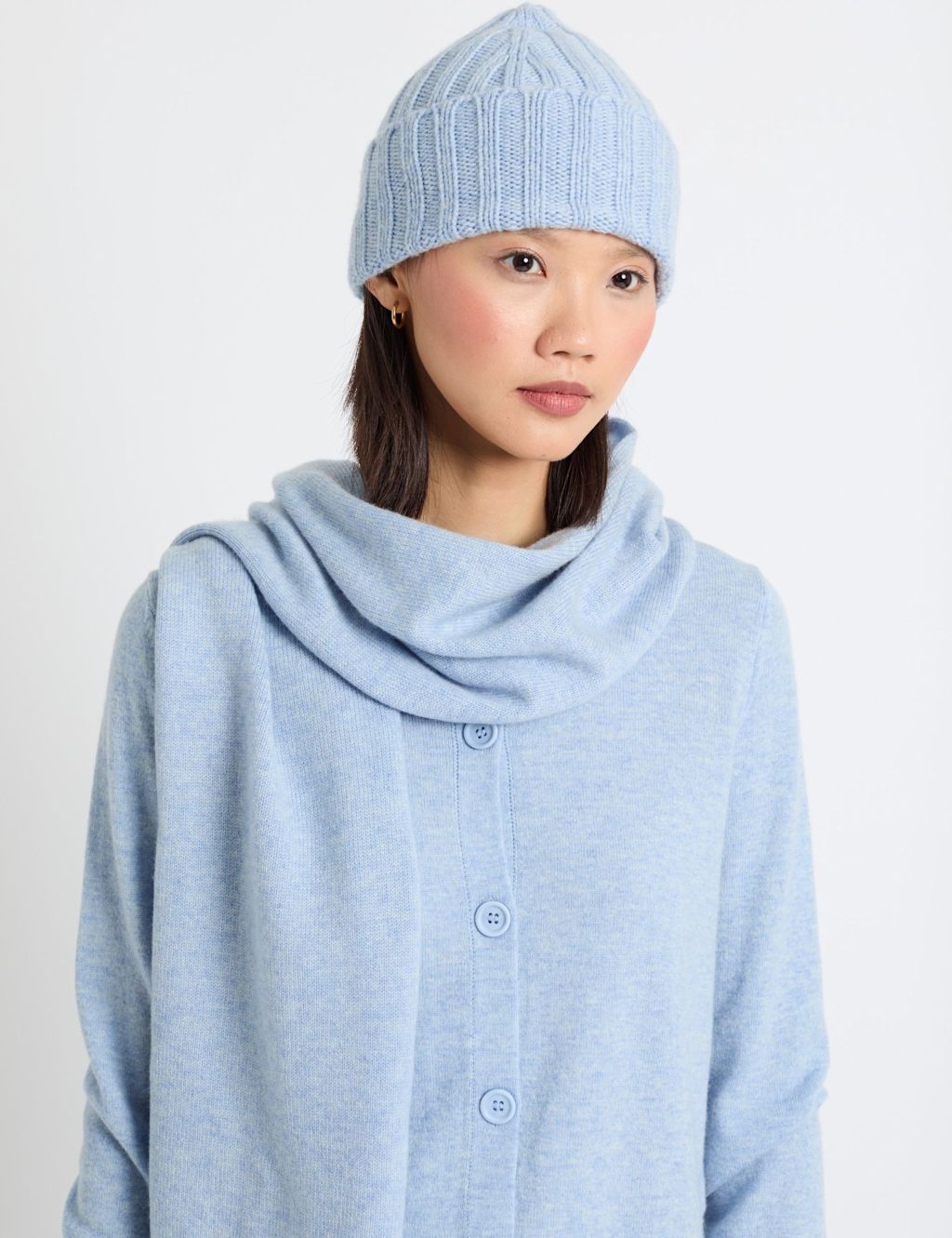 Chinti & Parker Wool Rich Rib Beanie Hat with Cashmere - 1SIZE - Blue, Blue