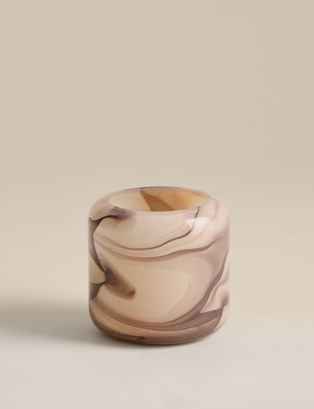 M&S Marble Effect Glass Tealight Holder - Natural, Natural