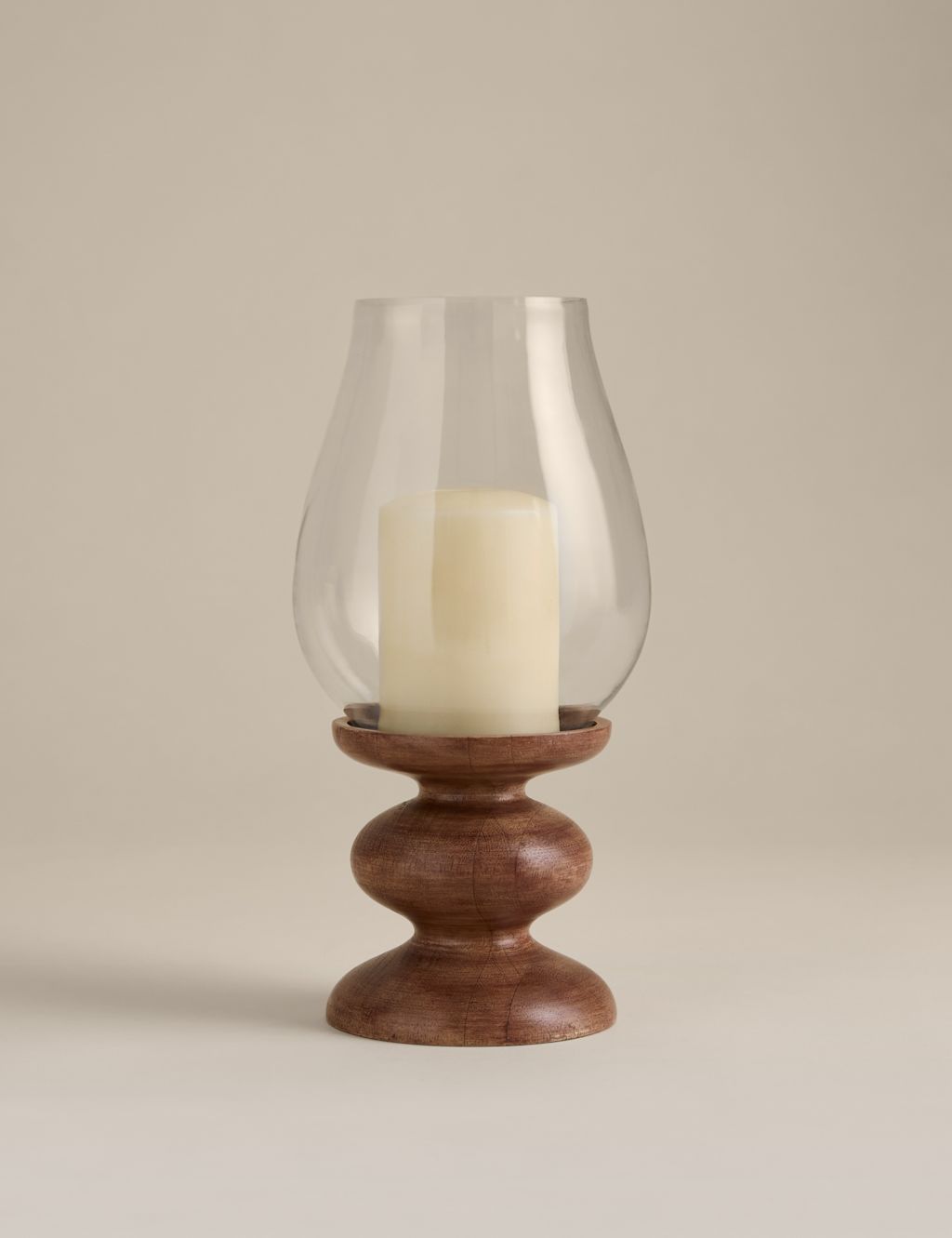 M&S Bobbin Wooden Hurricane Candle Holder - Natural, Natural