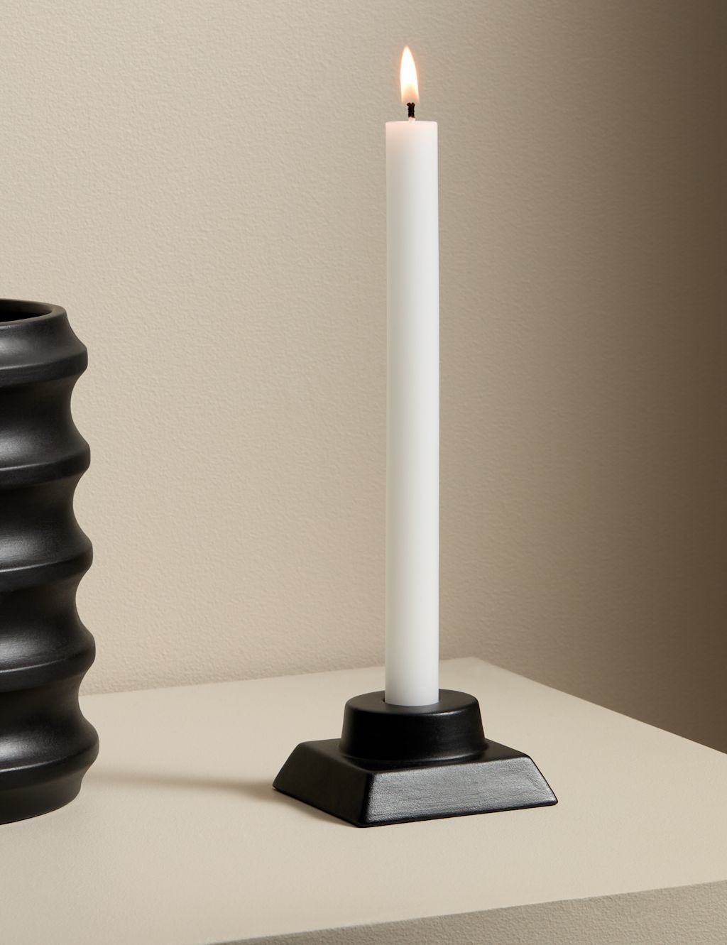 M&S X Kelly Hoppen Block Ceramic Dinner Candle Holder - Black, Black