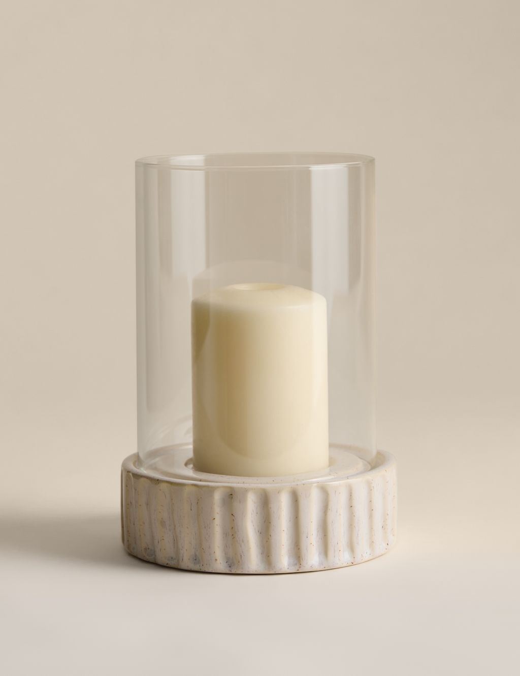 M&S Ribbed Base Ceramic Hurricane Candle Holder - 1SIZE - White, White
