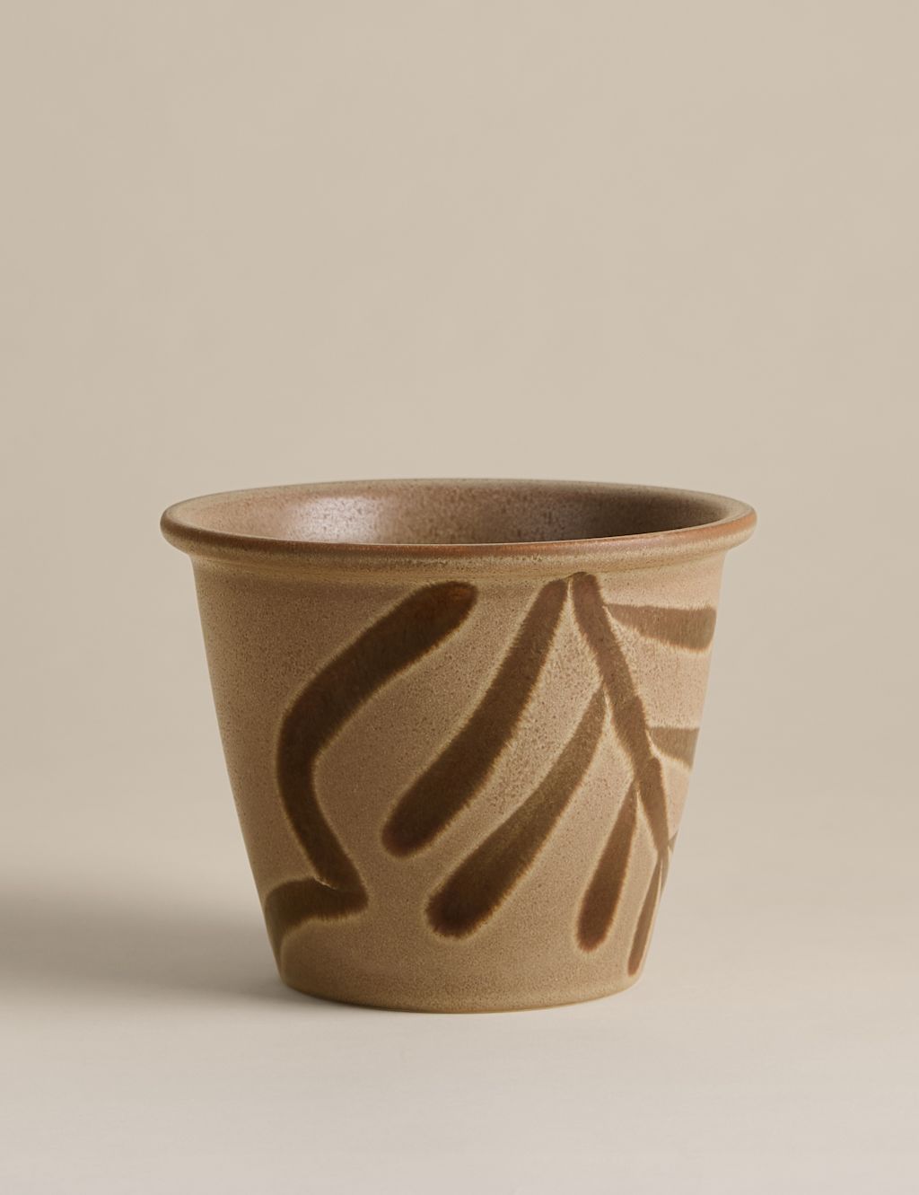 M&S Small Reactive Leaf Ceramic Planter - Brown, Brown