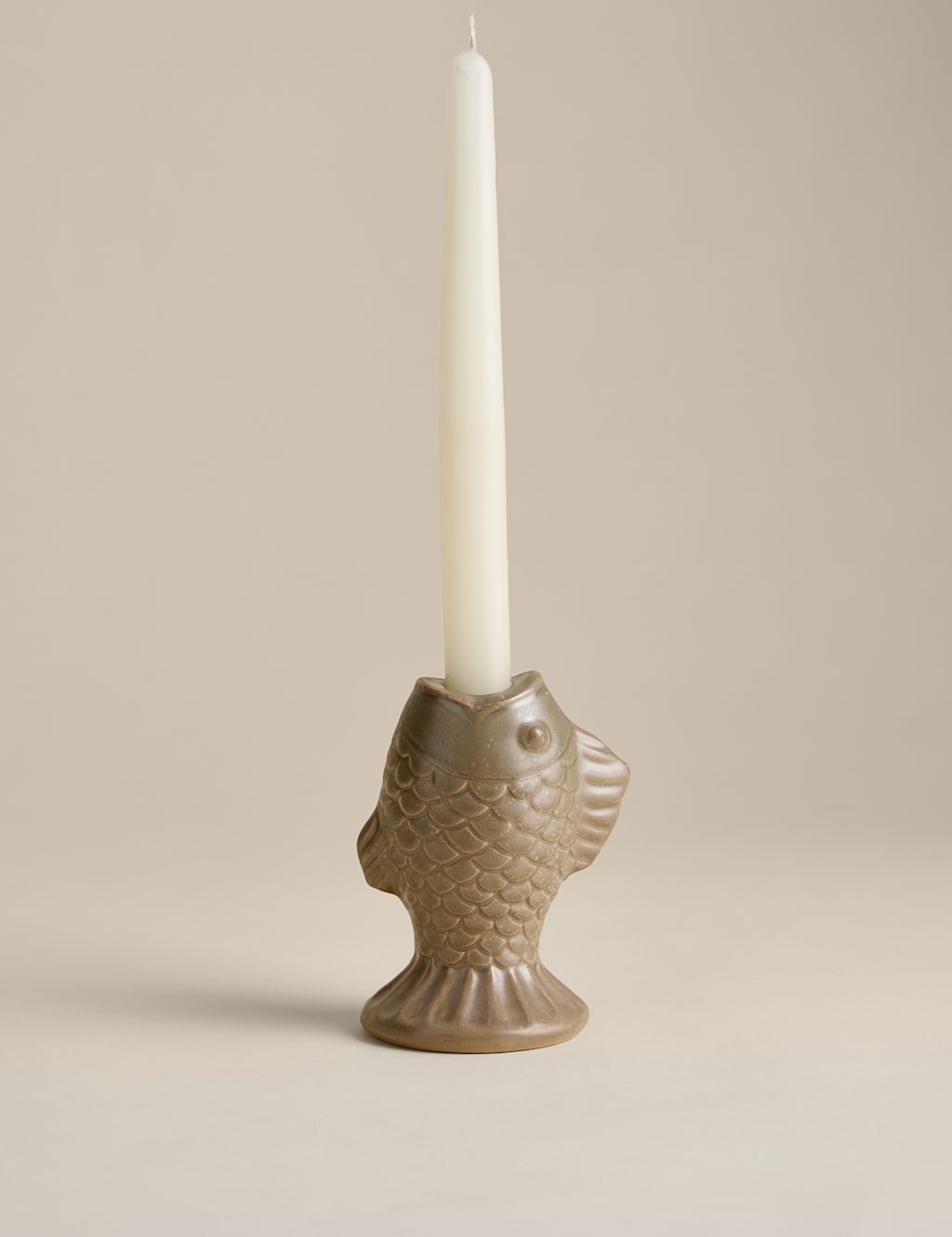 M&S Fish Ceramic Dinner Candle Holder - Green, Green