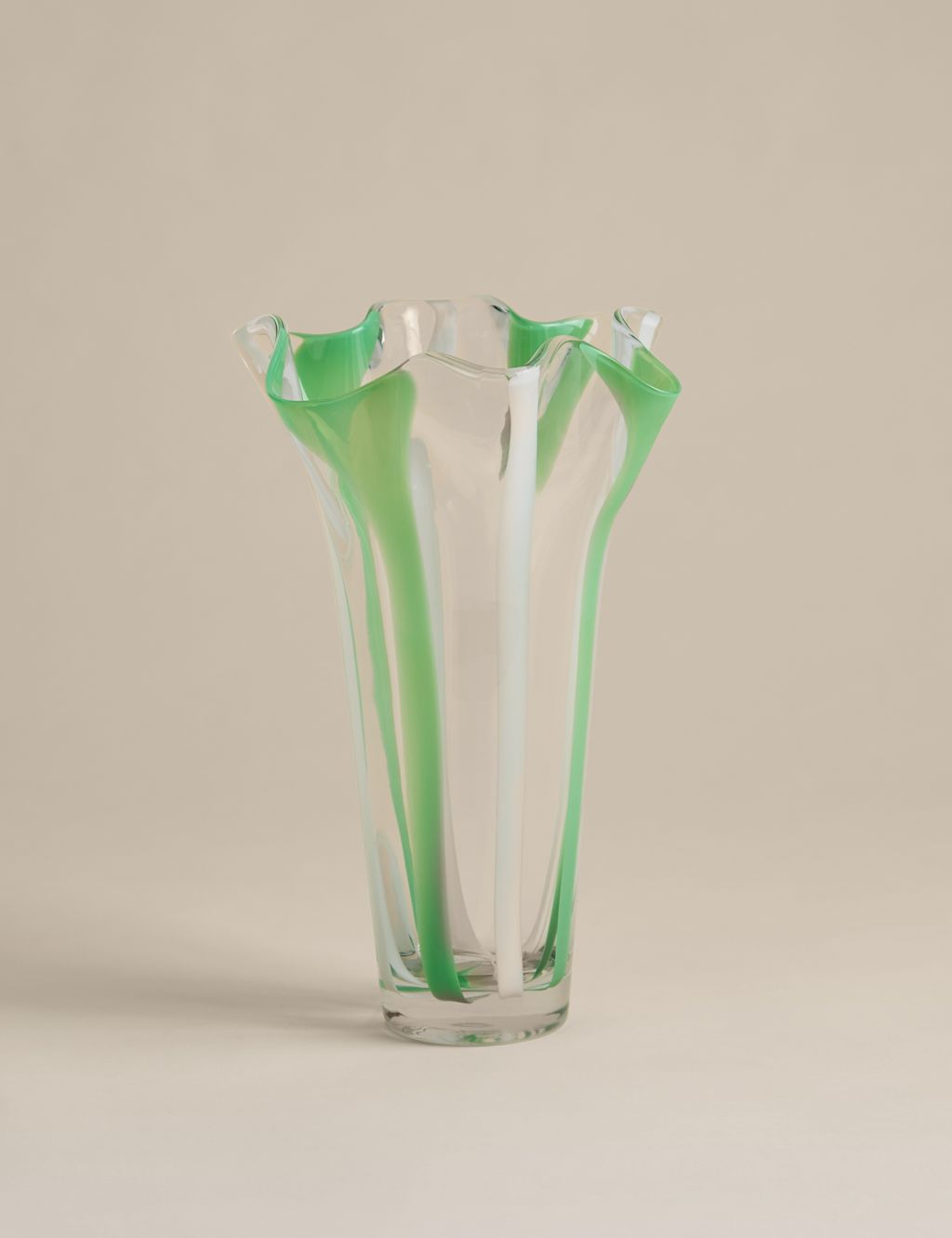M&S Striped Handkerchief Glass Vase - Sage, Sage