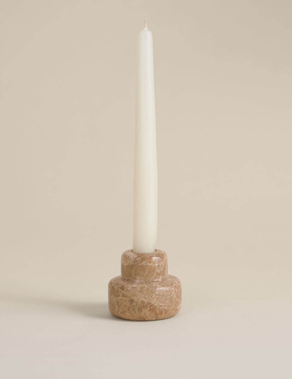 M&S Marble Hybrid Candle Holder - Natural, Natural