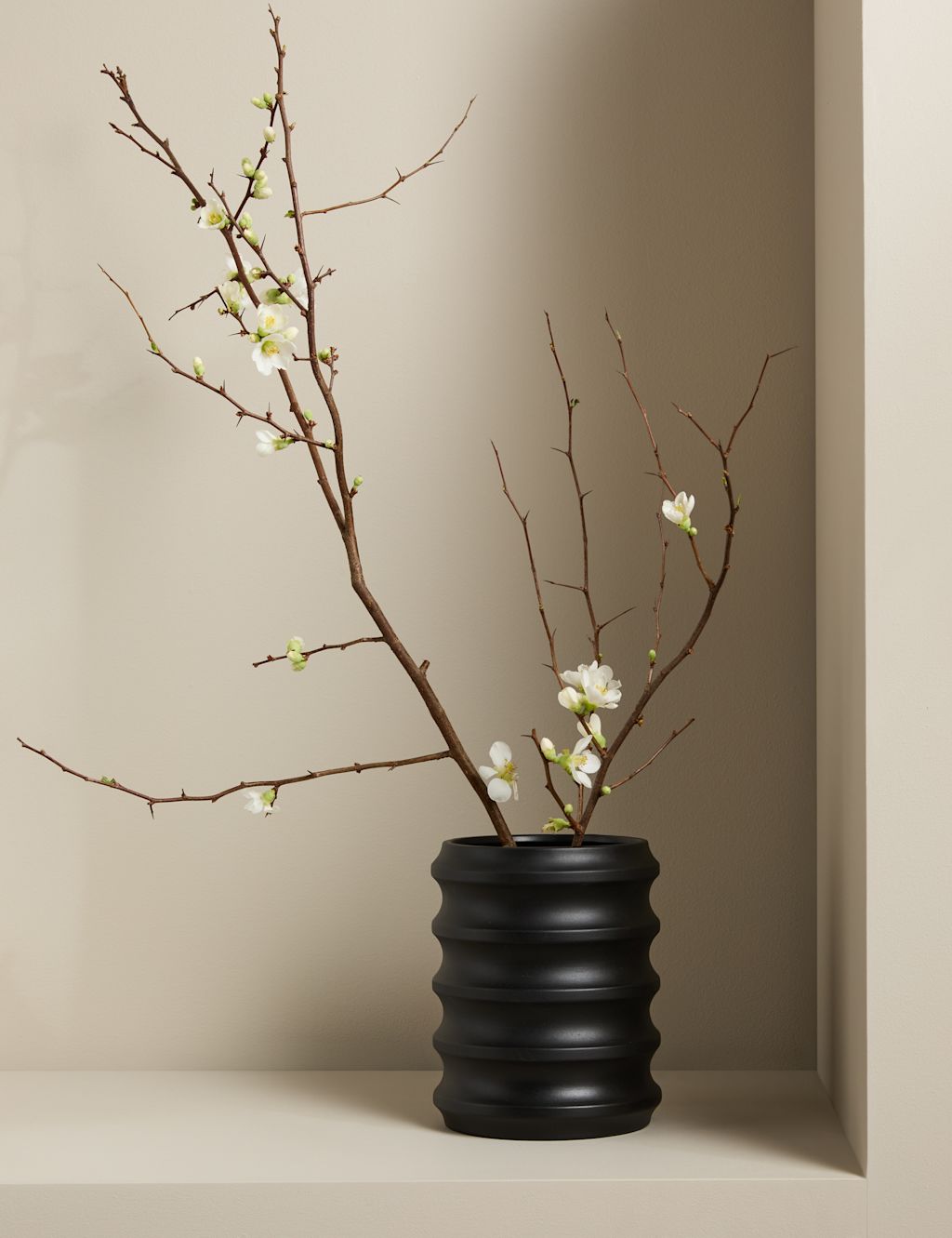 M&S X Kelly Hoppen Short Ribbed Ceramic Vase - Black, Black