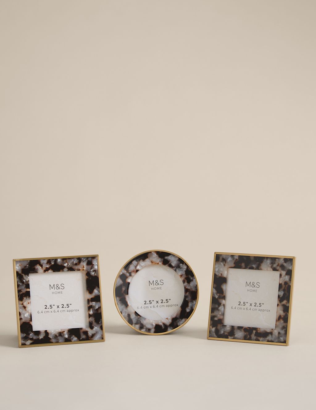M&S Set of 3 Tortoise Shell Photo Frames 2.5x2.5 inch - Multi, Multi
