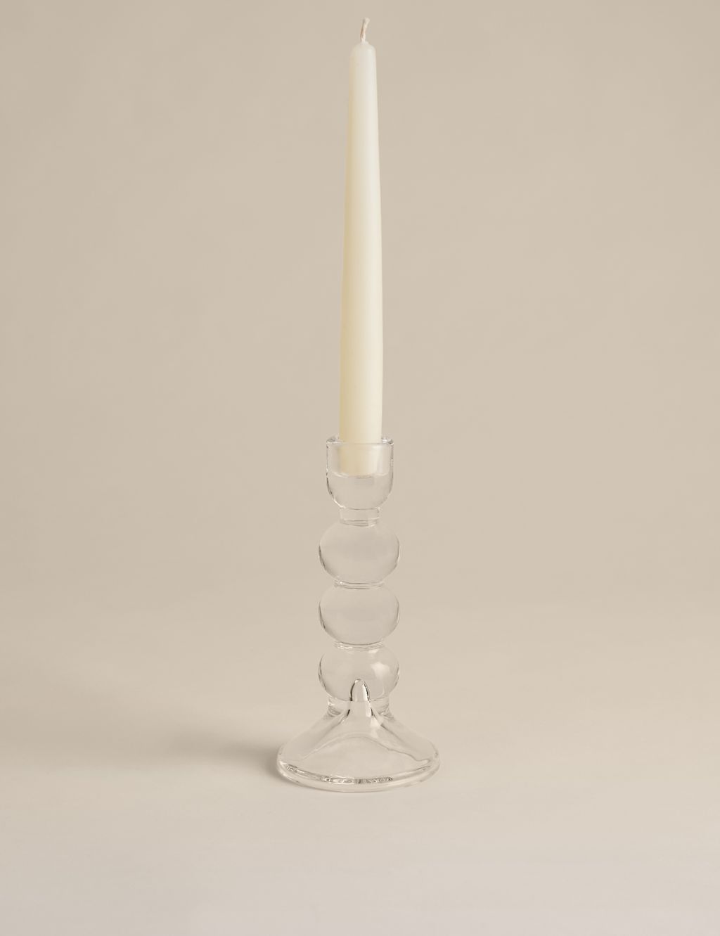 M&S Tall Glass Bobble Dinner Candle Holder - Clear, Clear