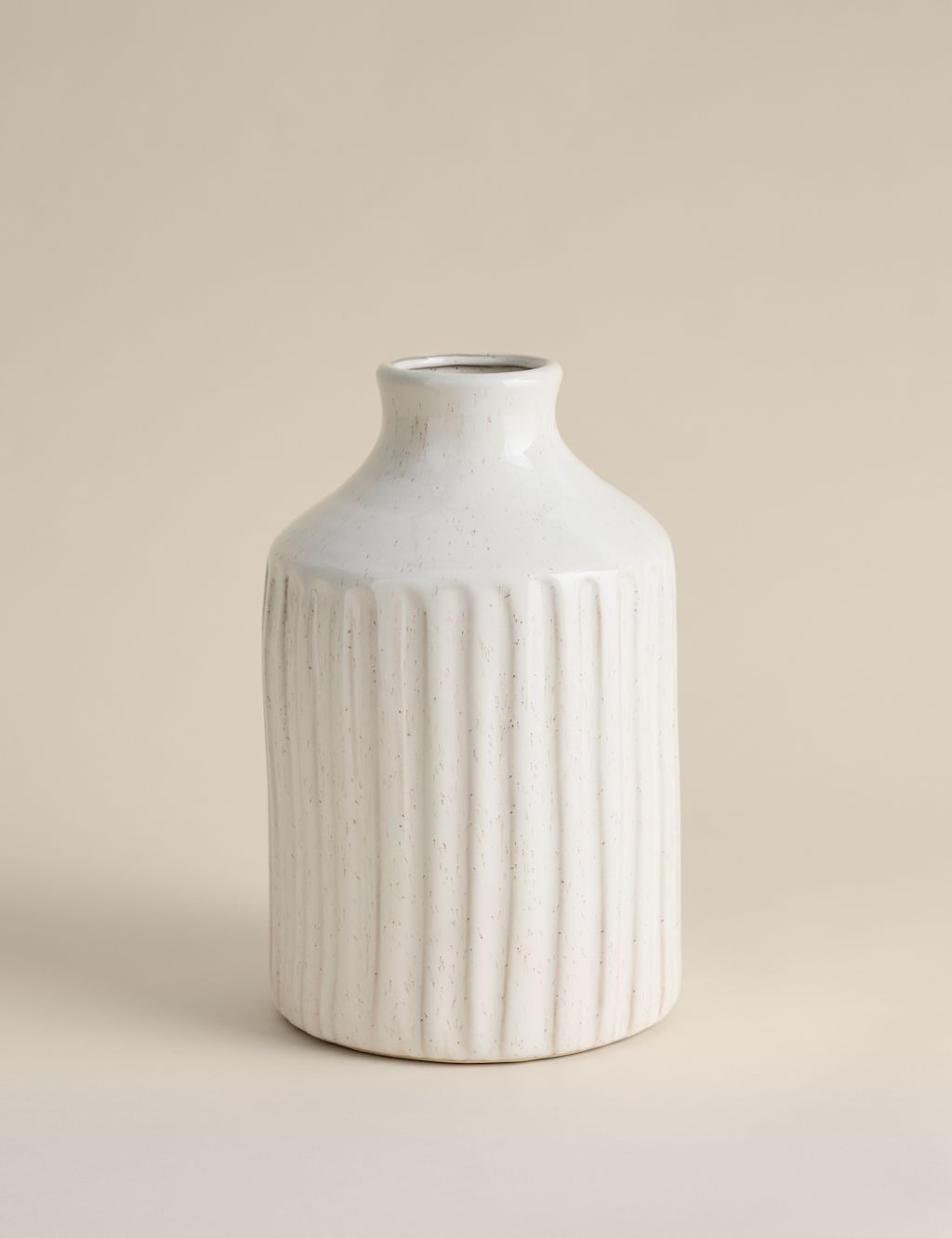 M&S Tall Ridged Ceramic Vase - Soft White, Soft White