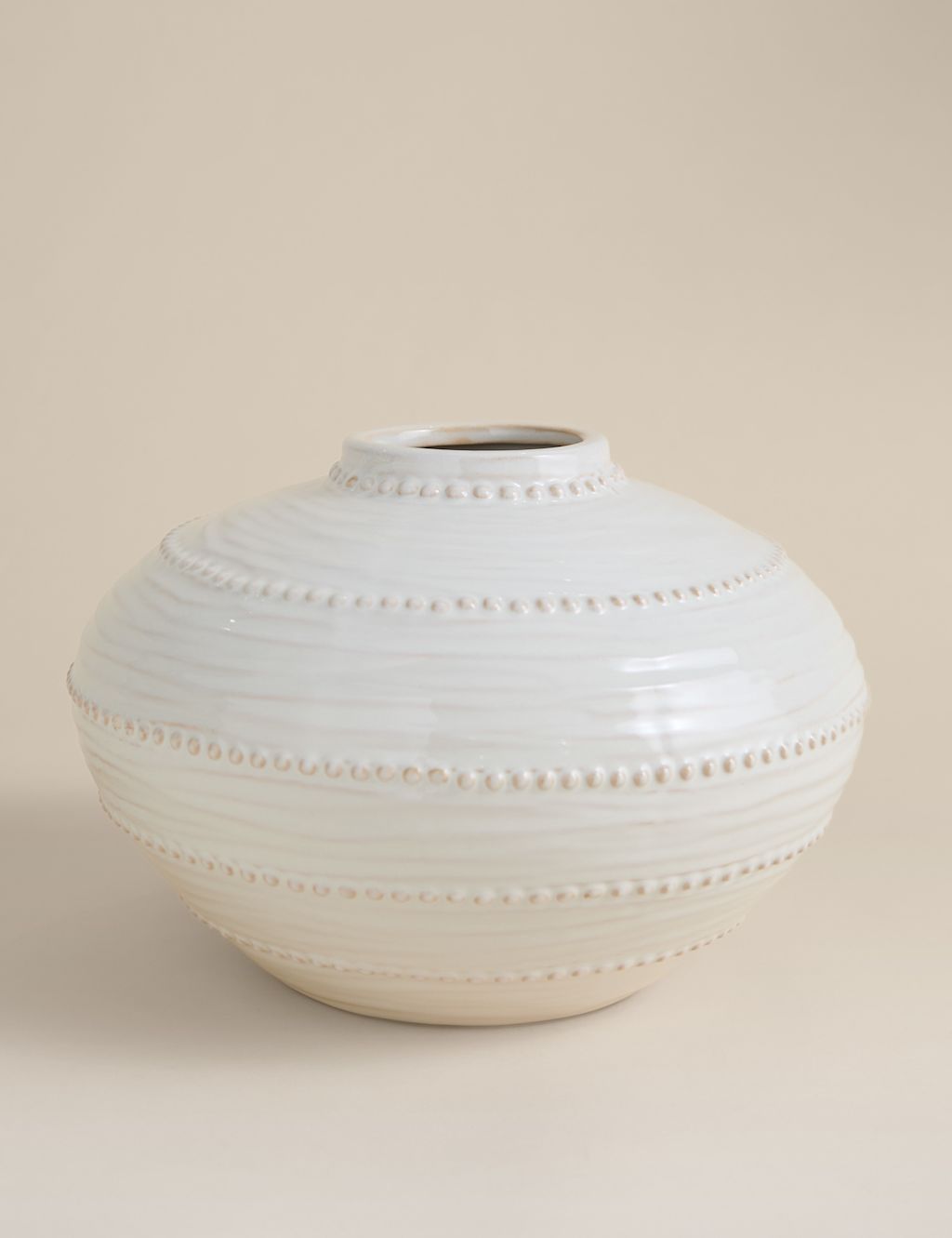 M&S Squat Bobble Ceramic Vase - White, White