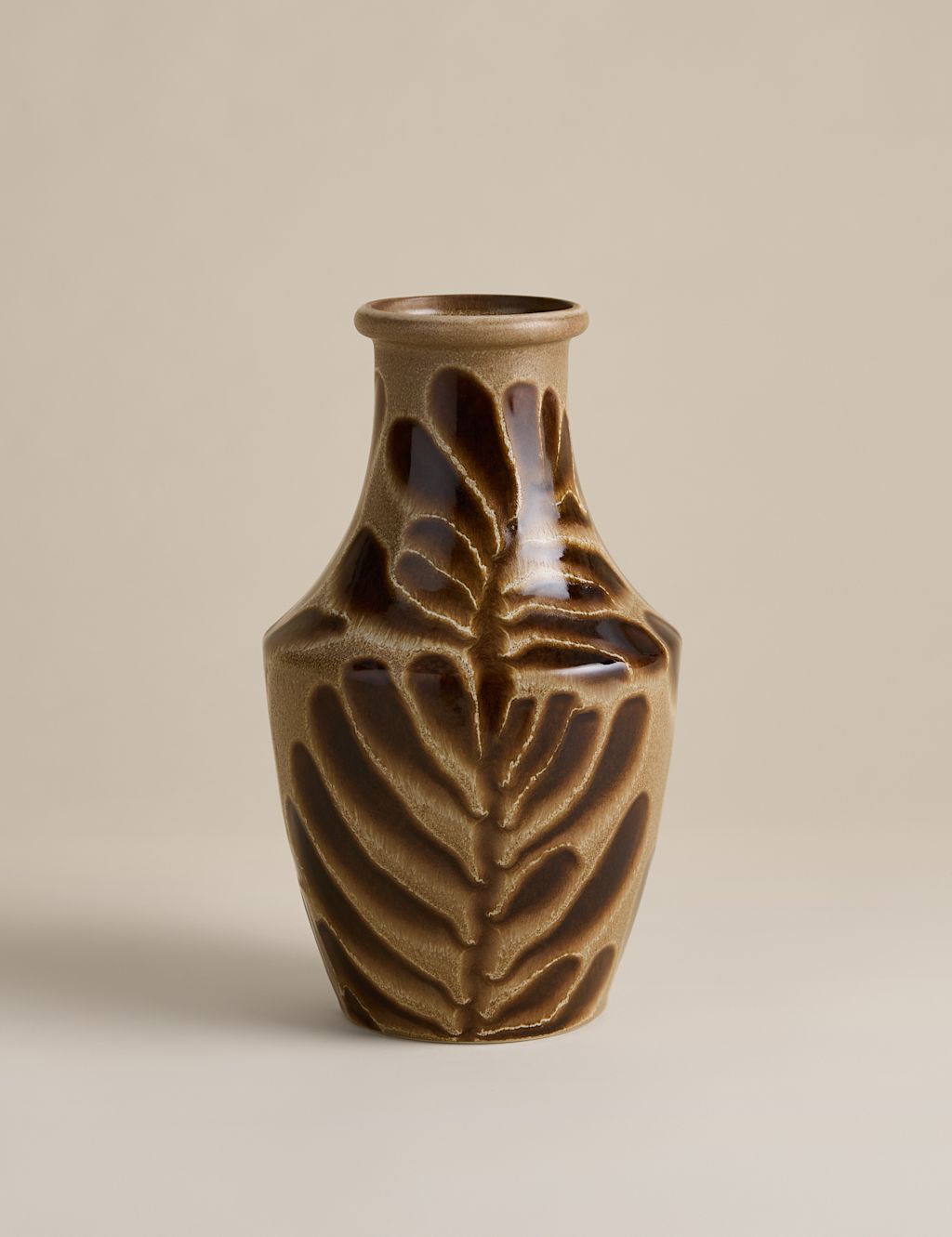 M&S Reactive Leaf Ceramic Vase - Brown, Brown