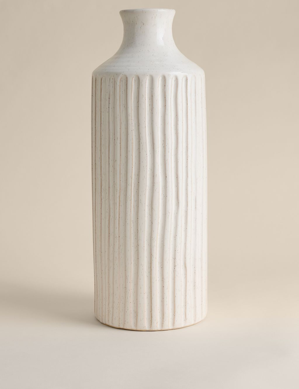 M&S Extra Large Ridged Ceramic Vase - White, White