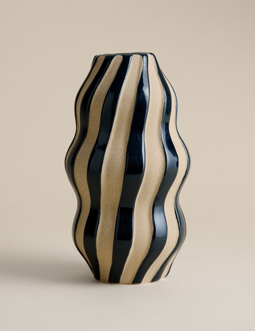 M&S Large Striped Ceramic Vase - Navy, Navy