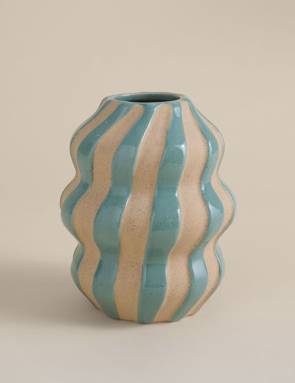 M&S Medium Striped Ceramic Vase - Blue, Blue