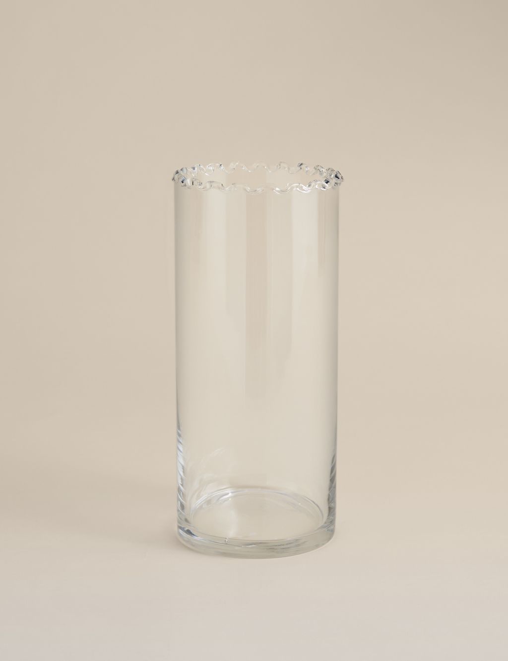 M&S Medium Cylinder Frill Top Glass Vase - Clear, Clear