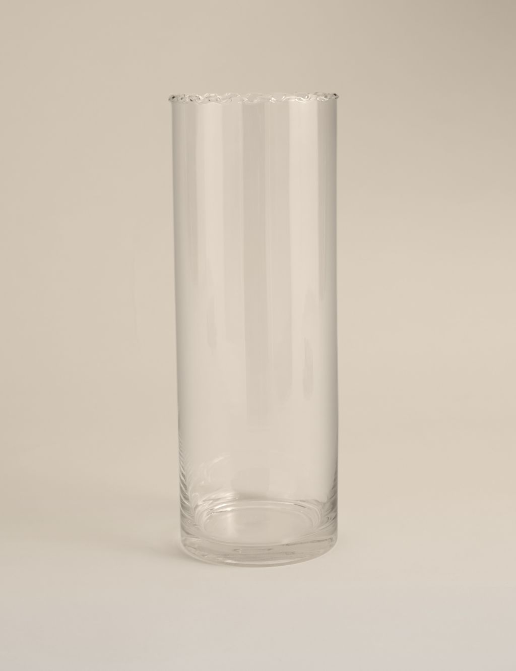 M&S Large Cylinder Frill Top Glass Vase - Clear, Clear