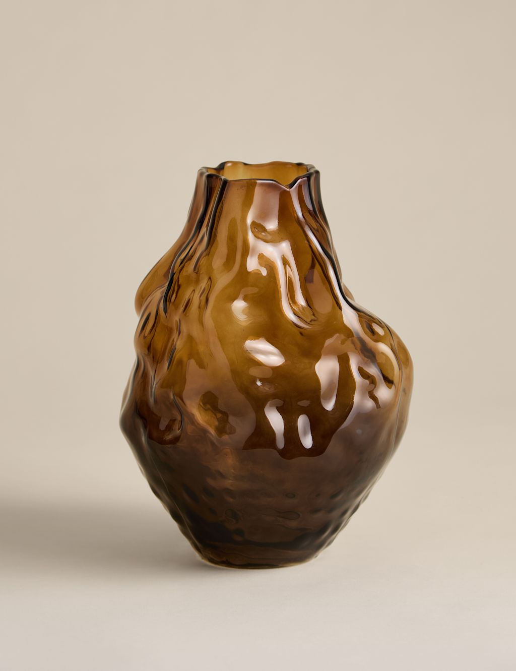 M&S Medium Irregular Smoked Glass Vase - Brown, Brown