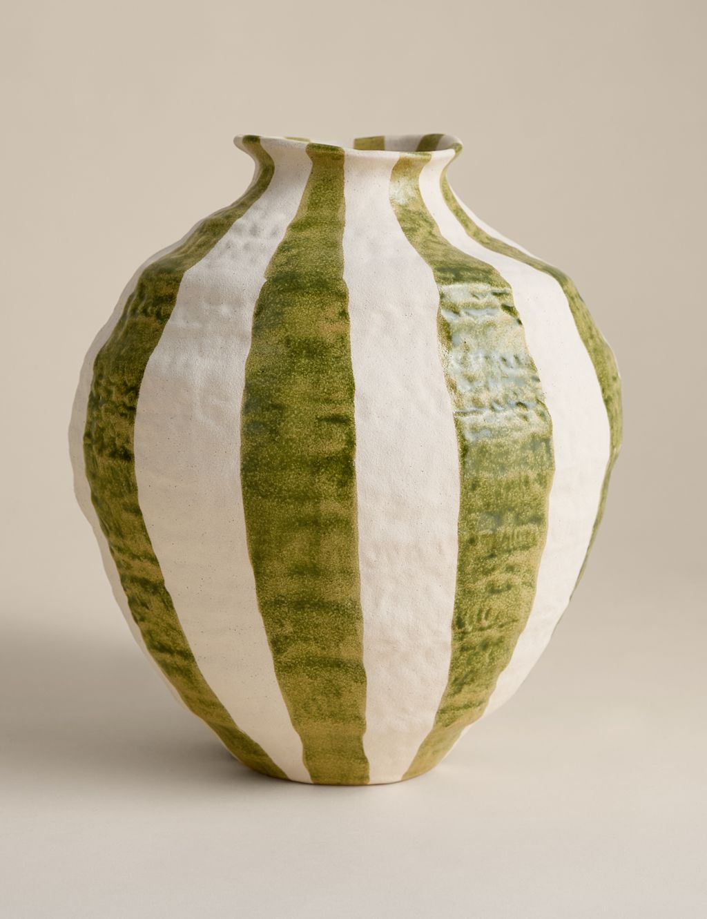 M&S Striped Textured Ceramic Vase - Green, Green