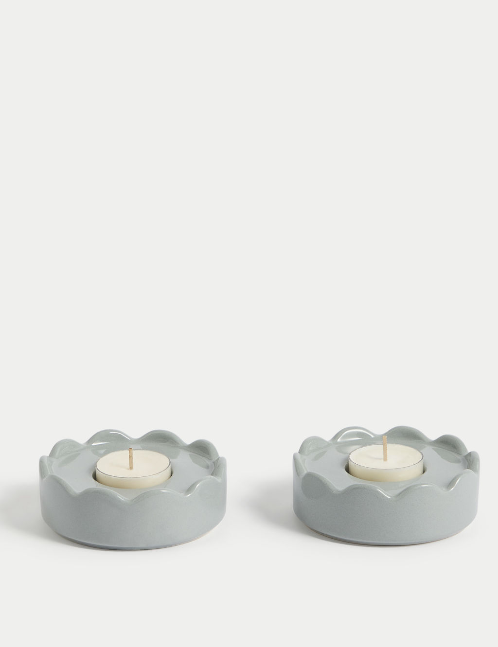 M&S Set of 2 Scalloped Ceramic Tealight Holders - 1SIZE - Blue, Blue