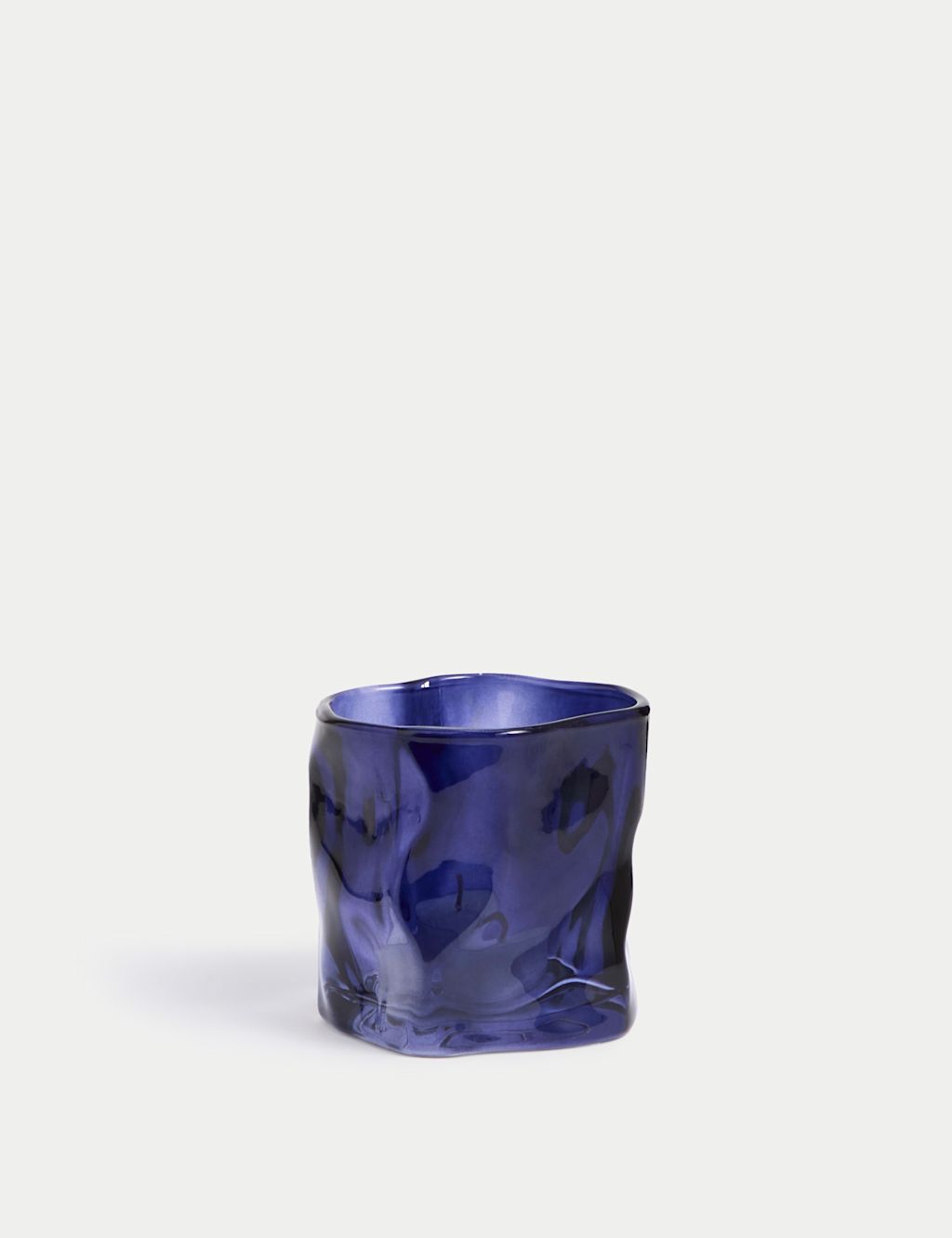 M&S Irregular Glass Candle Holder - 1SIZE - Blue, Blue