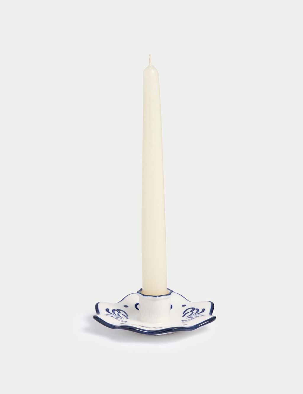 M&S Floral Ceramic Dinner Candle Holder - 1SIZE - Blue, Blue