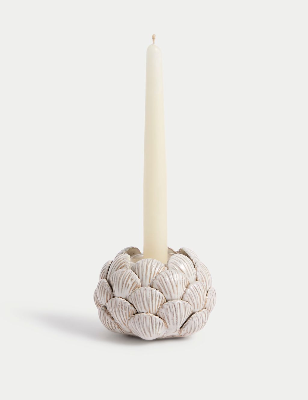 M&S Shell Ceramic Tealight Holder - 1SIZE - White, White